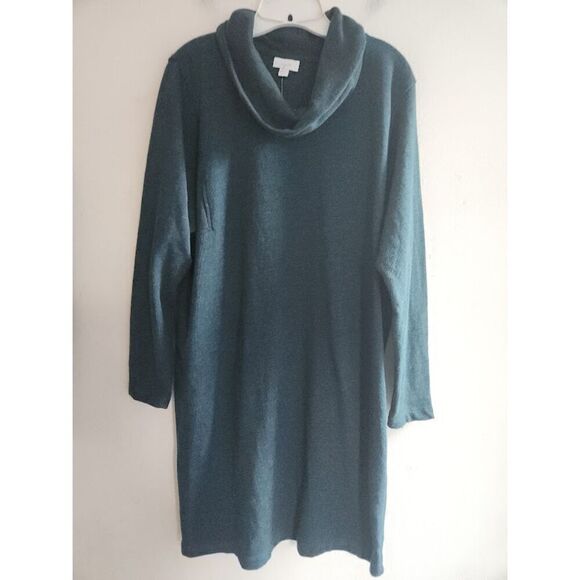 NWT Pure Jill by J.Jill Blue Cowl Neck Cotton A-Line Knit Dress size Large Pet. - Picture 1 of 12